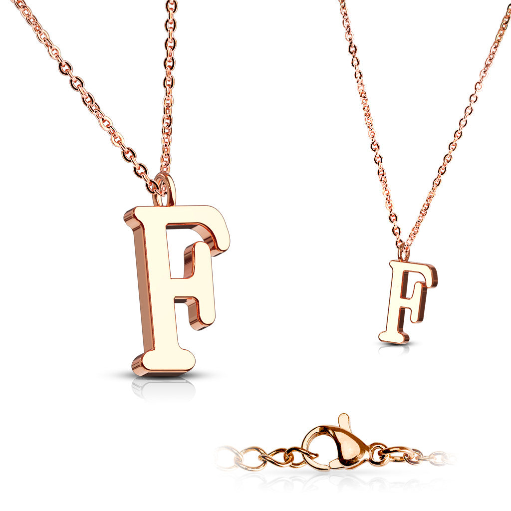 Alphabet Initial Necklace w/ Rose Gold IP 316L Stainless Steel Pendant