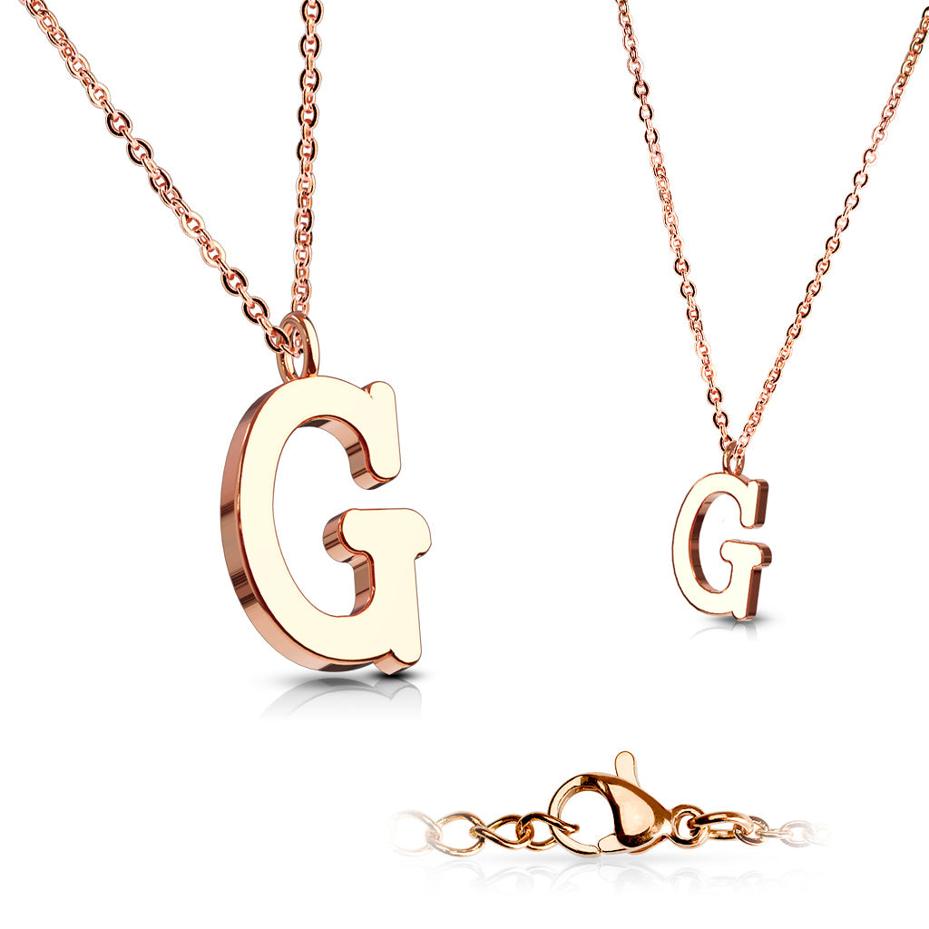 Alphabet Initial Necklace w/ Rose Gold IP 316L Stainless Steel Pendant