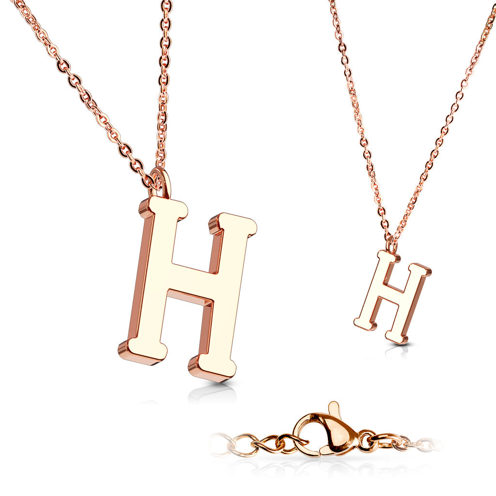 Alphabet Initial Necklace w/ Rose Gold IP 316L Stainless Steel Pendant