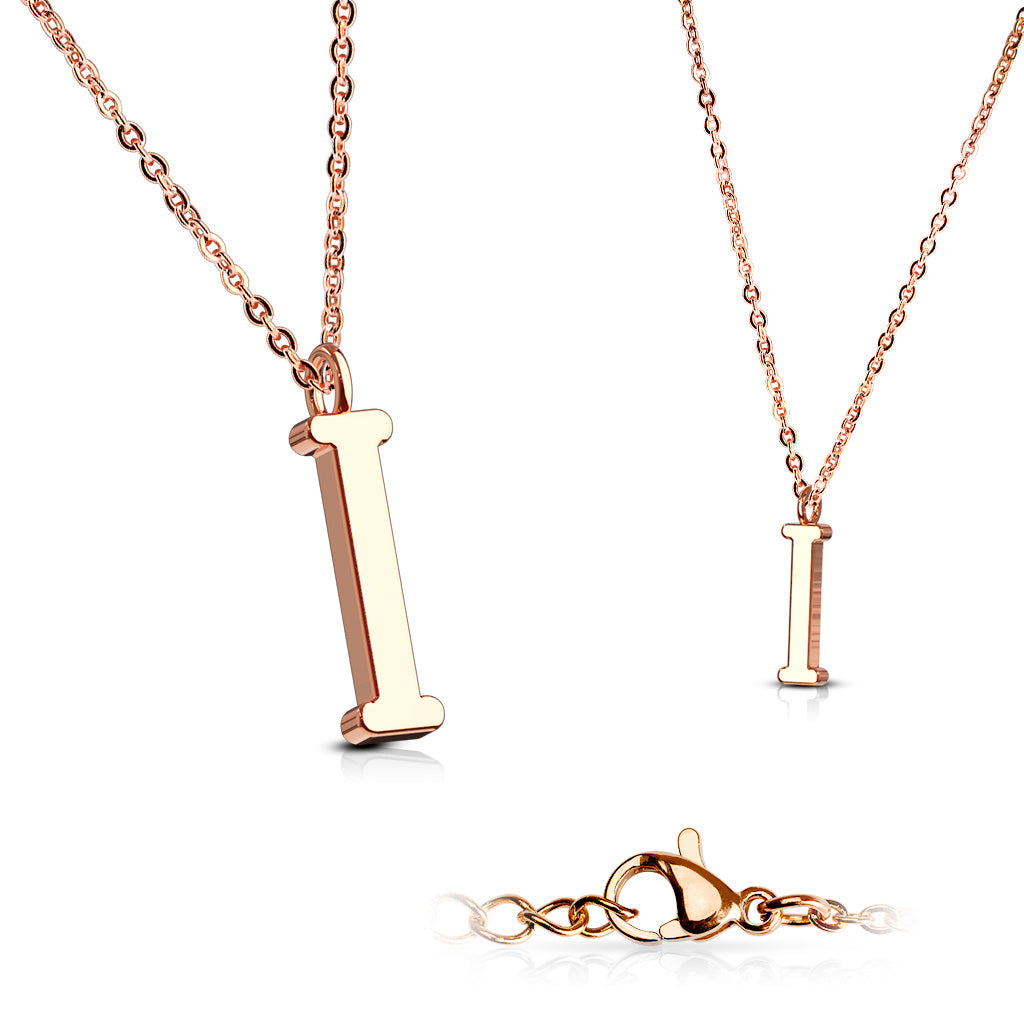 Alphabet Initial Necklace w/ Rose Gold IP 316L Stainless Steel Pendant