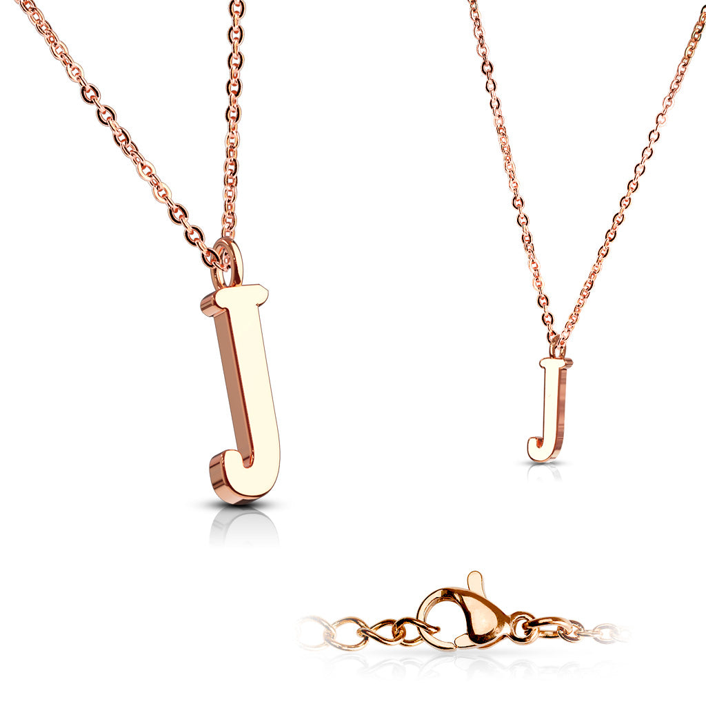 Alphabet Initial Necklace w/ Rose Gold IP 316L Stainless Steel Pendant