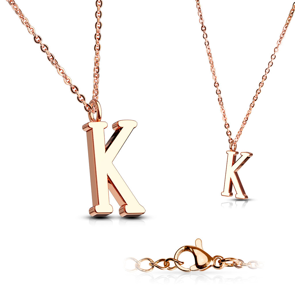 Alphabet Initial Necklace w/ Rose Gold IP 316L Stainless Steel Pendant