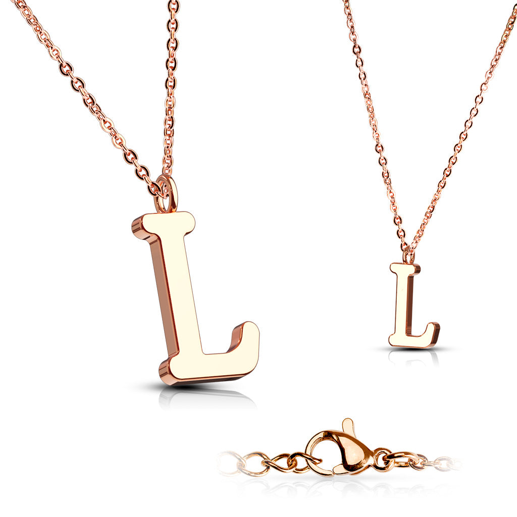 Alphabet Initial Necklace w/ Rose Gold IP 316L Stainless Steel Pendant