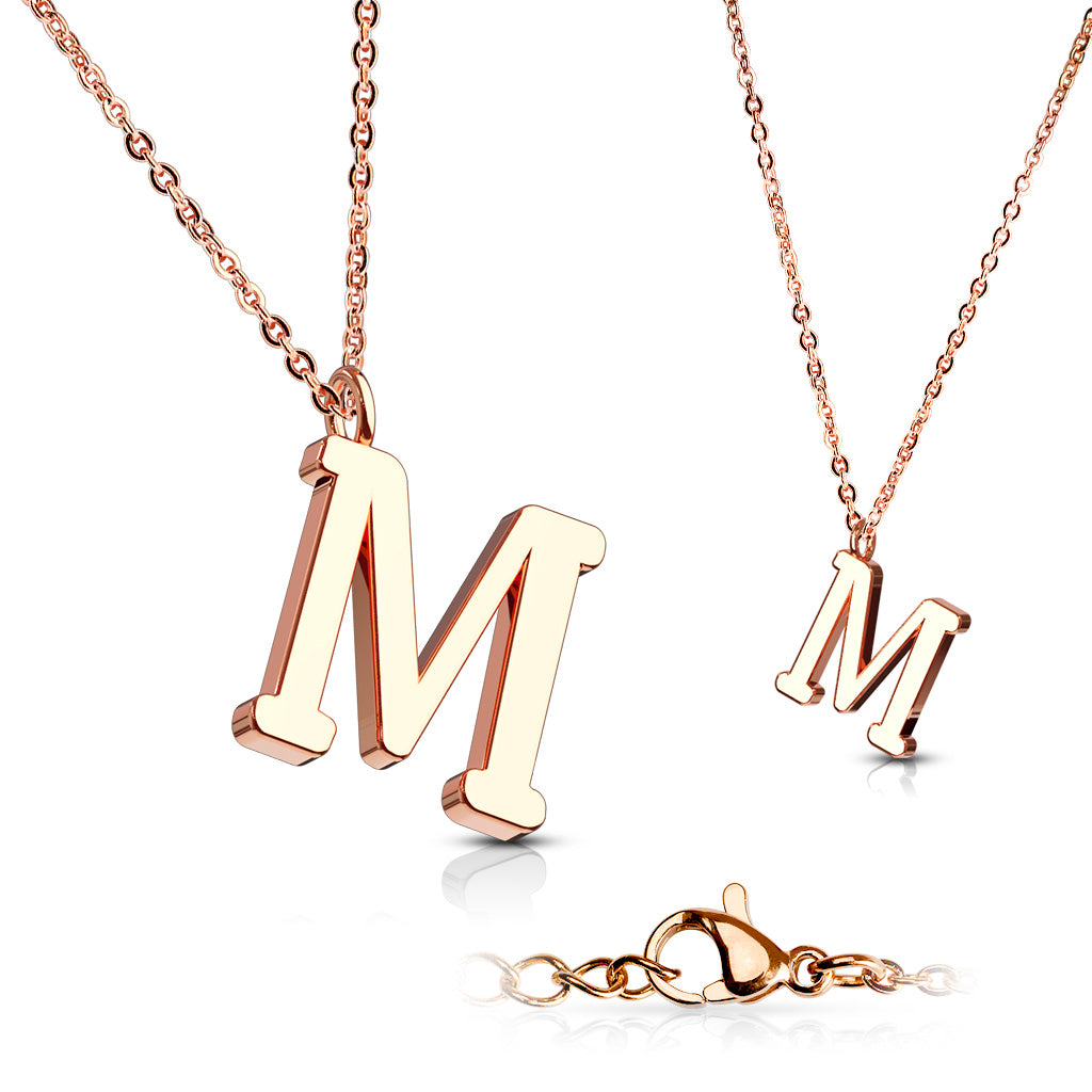 Alphabet Initial Necklace w/ Rose Gold IP 316L Stainless Steel Pendant