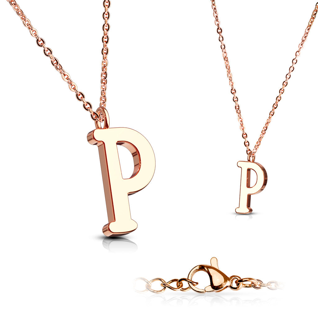 Alphabet Initial Necklace w/ Rose Gold IP 316L Stainless Steel Pendant