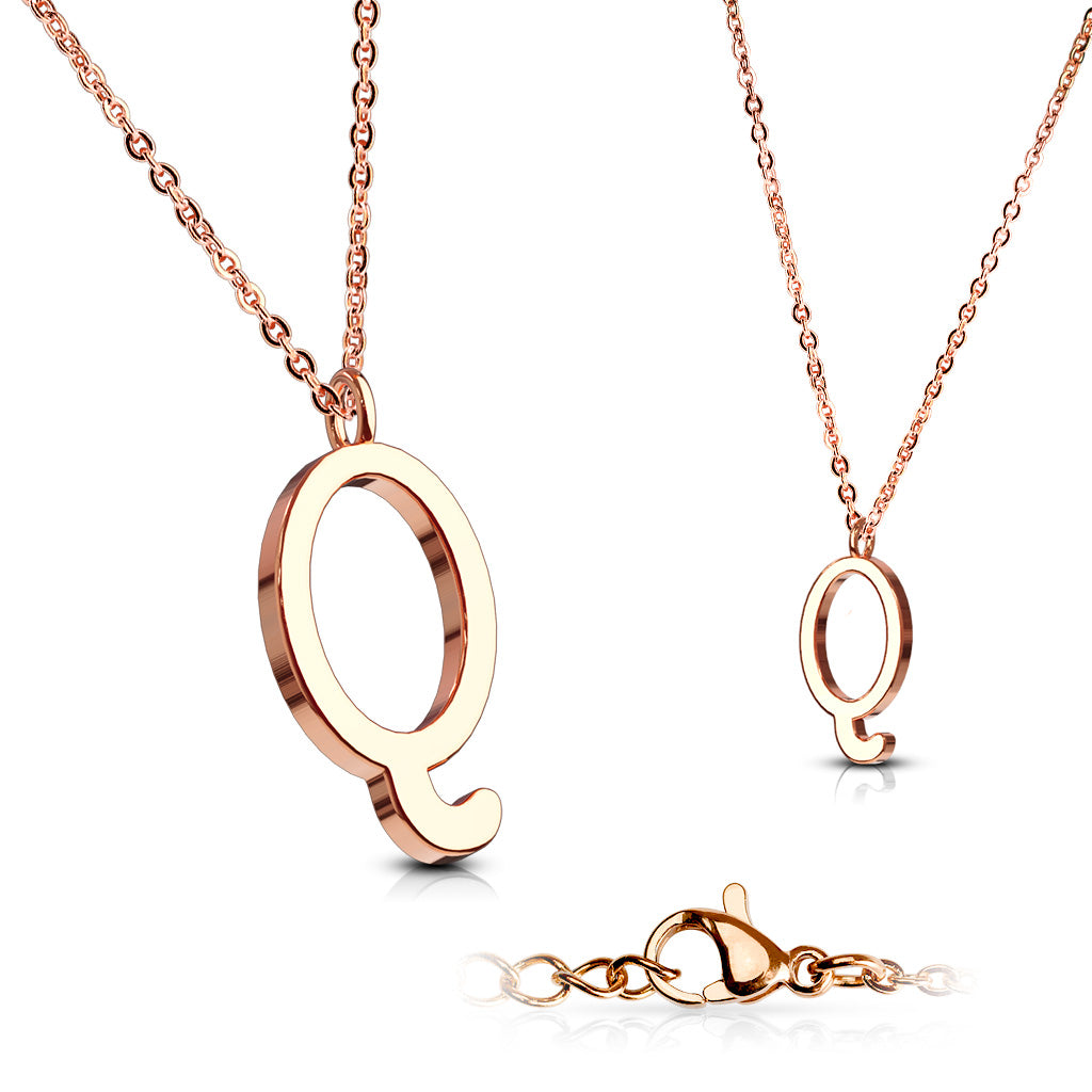 Alphabet Initial Necklace w/ Rose Gold IP 316L Stainless Steel Pendant