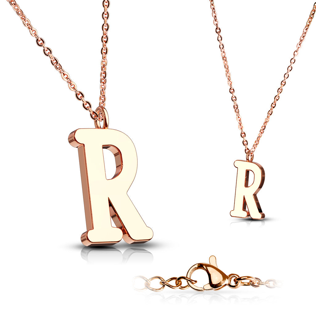 Alphabet Initial Necklace w/ Rose Gold IP 316L Stainless Steel Pendant