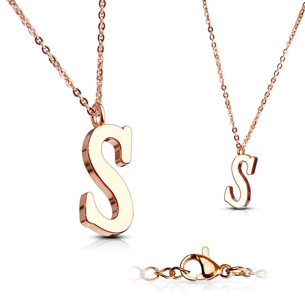 Alphabet Initial Necklace w/ Rose Gold IP 316L Stainless Steel Pendant