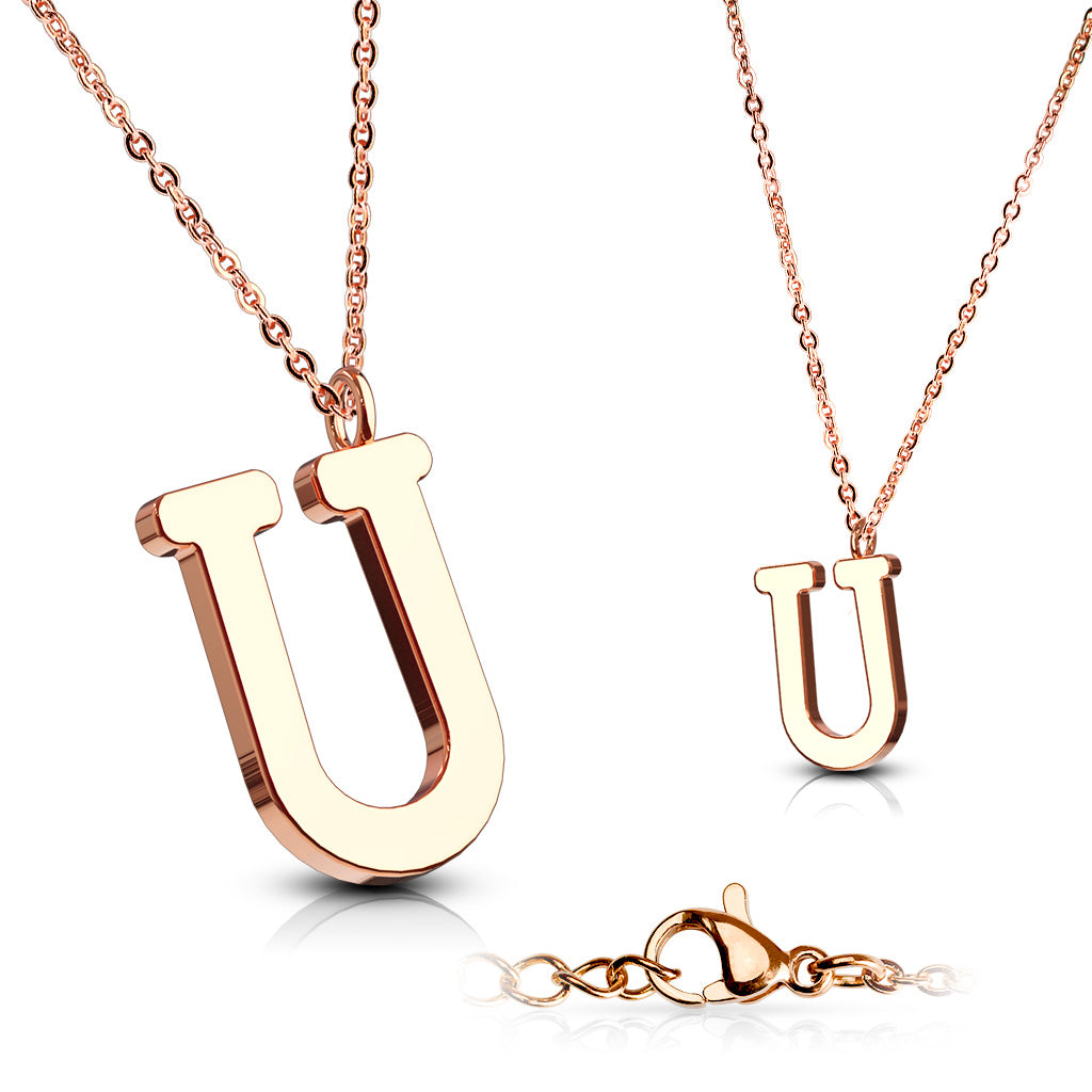 Alphabet Initial Necklace w/ Rose Gold IP 316L Stainless Steel Pendant