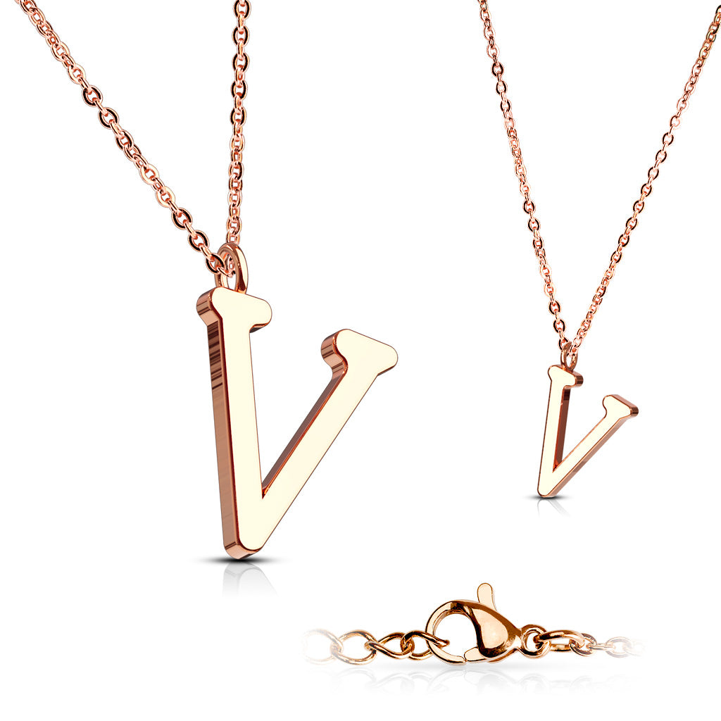 Alphabet Initial Necklace w/ Rose Gold IP 316L Stainless Steel Pendant