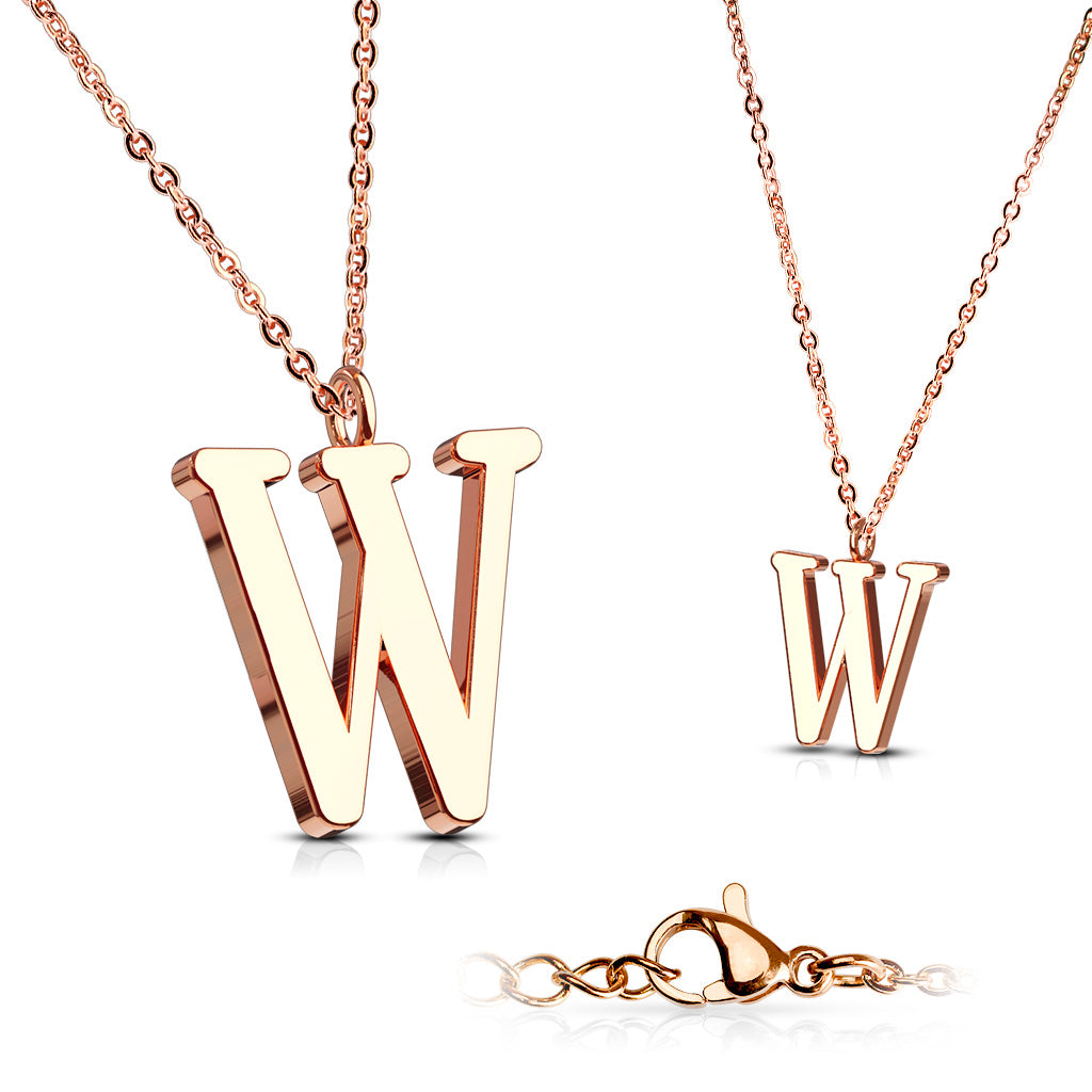 Alphabet Initial Necklace w/ Rose Gold IP 316L Stainless Steel Pendant