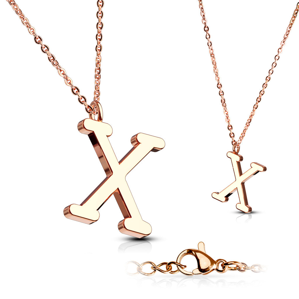 Alphabet Initial Necklace w/ Rose Gold IP 316L Stainless Steel Pendant