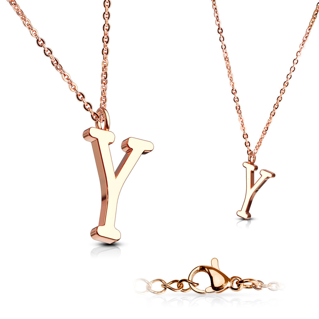 Alphabet Initial Necklace w/ Rose Gold IP 316L Stainless Steel Pendant