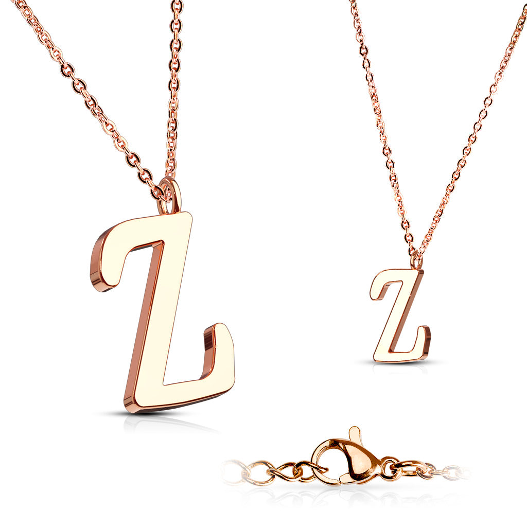 Alphabet Initial Necklace w/ Rose Gold IP 316L Stainless Steel Pendant