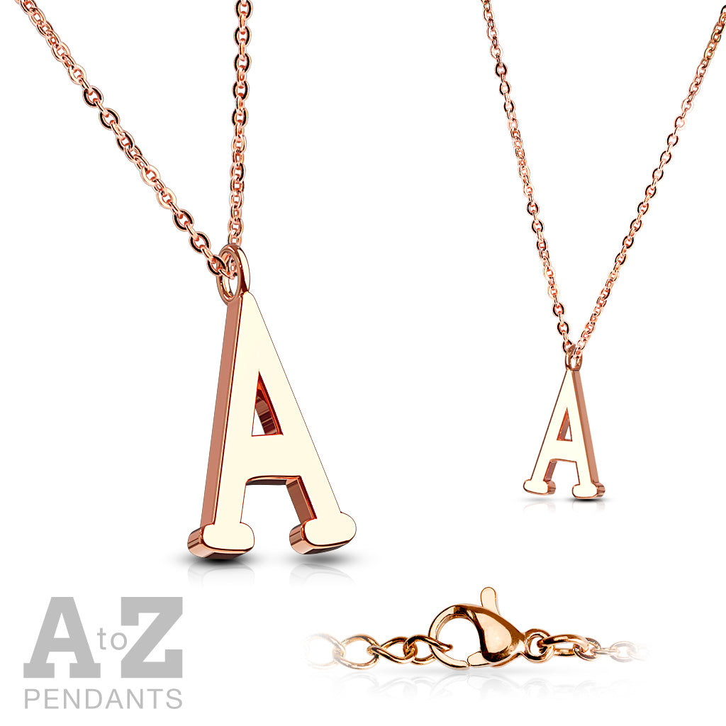 Alphabet Initial Necklace w/ Rose Gold IP 316L Stainless Steel Pendant