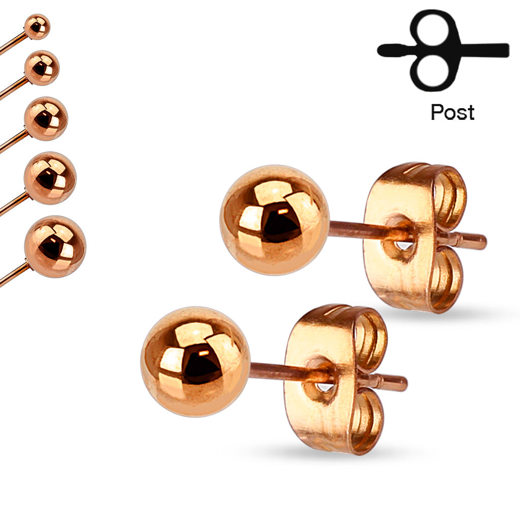 PAIR Hollow Ball Stud Earrings 316L Surgical Steel, choose color / ball diameter