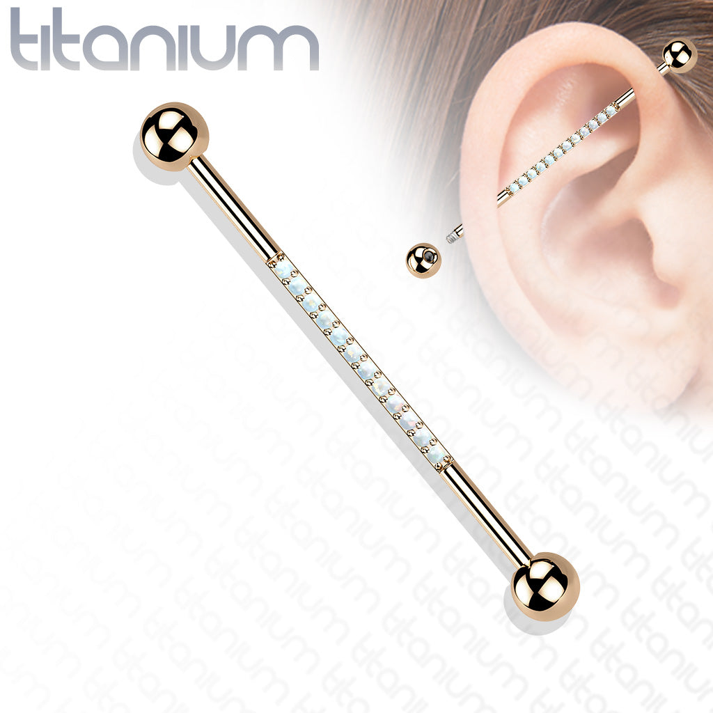 1pc CNC Set Lined Opals Industrial Barbell Implant Grade Titanium 38mm 1.5"