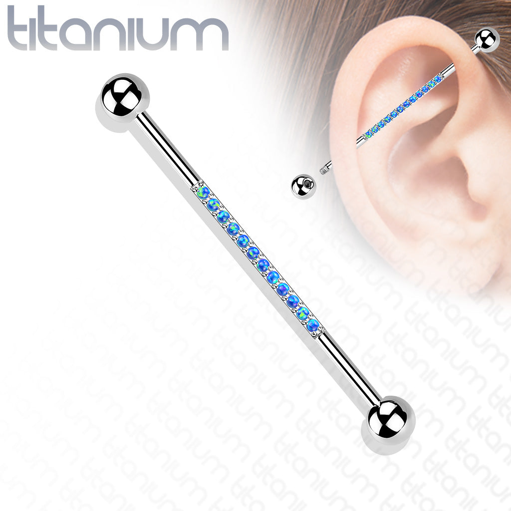 1pc CNC Set Lined Opals Industrial Barbell Implant Grade Titanium 38mm 1.5"