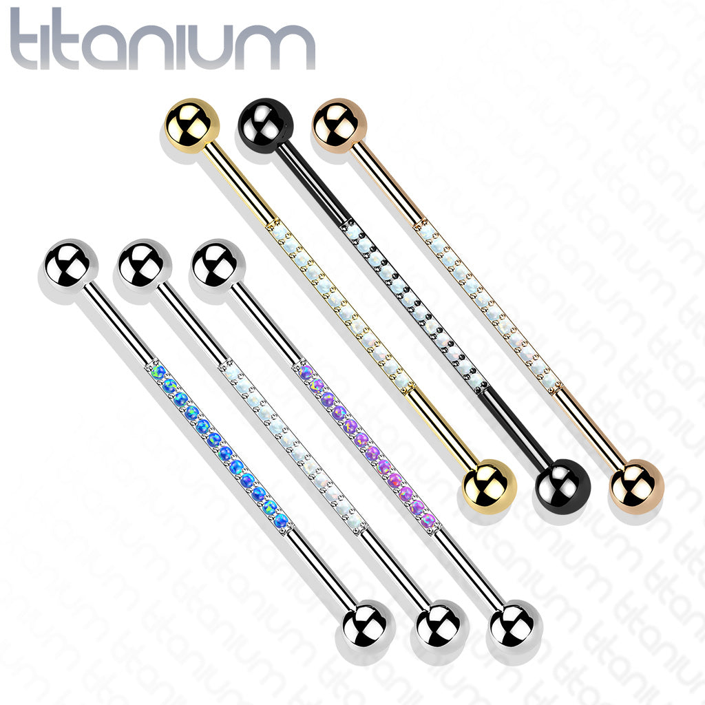 1pc CNC Set Lined Opals Industrial Barbell Implant Grade Titanium 38mm 1.5"