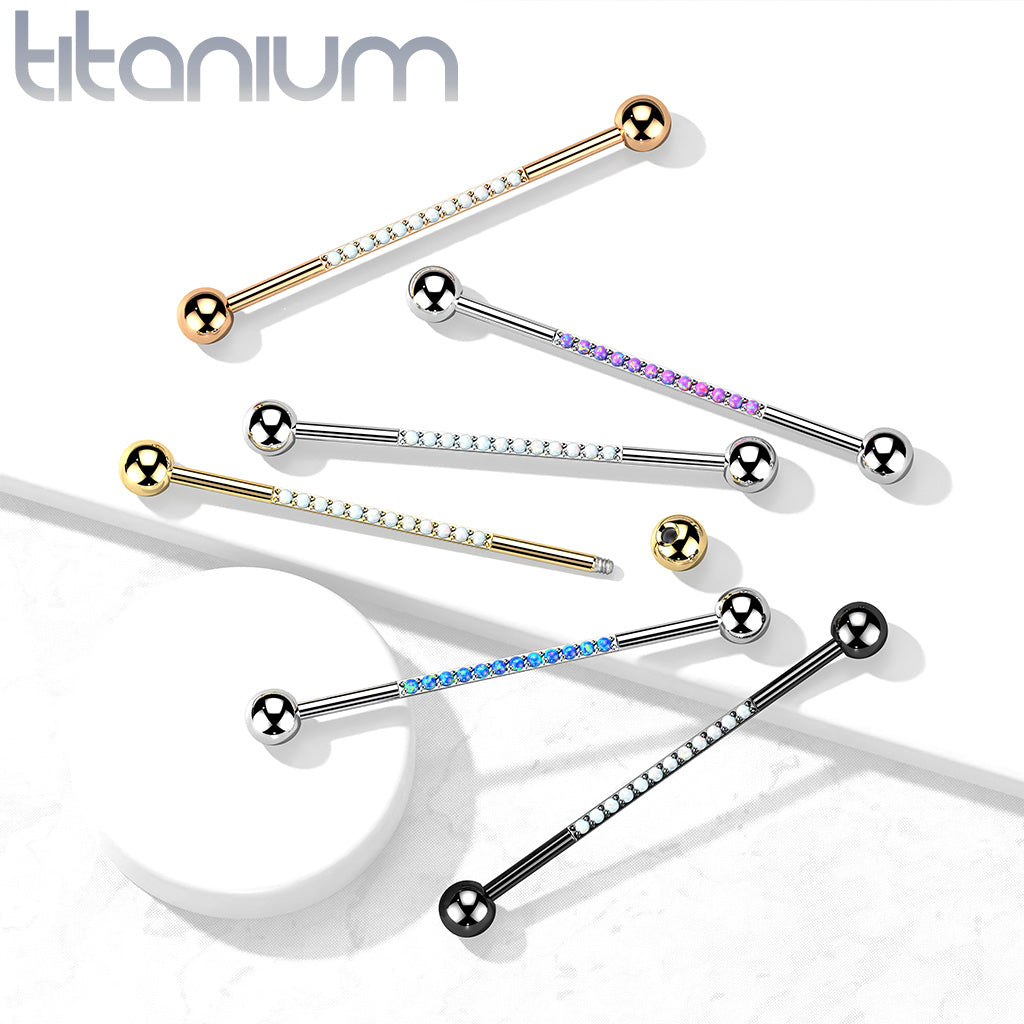 1pc CNC Set Lined Opals Industrial Barbell Implant Grade Titanium 38mm 1.5"