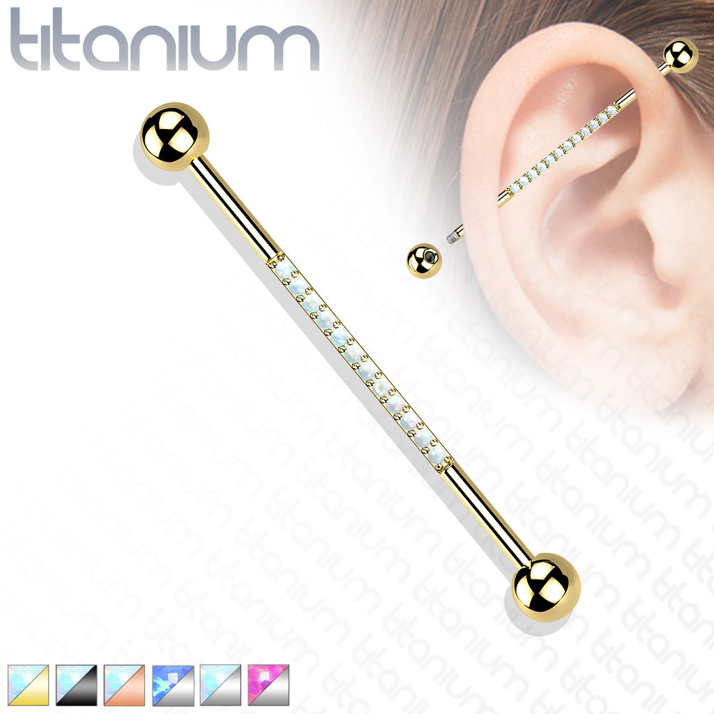 1pc CNC Set Lined Opals Industrial Barbell Implant Grade Titanium 38mm 1.5"