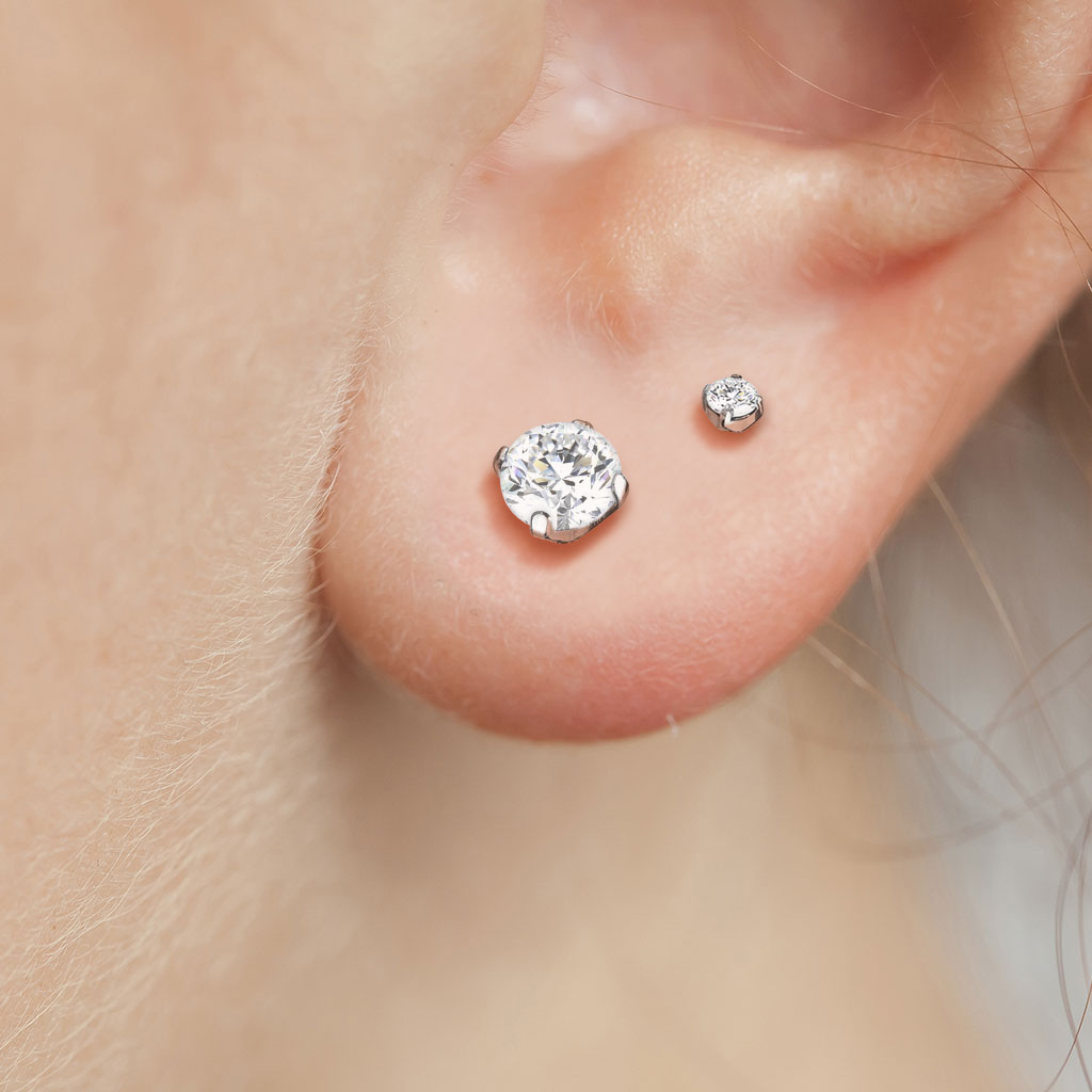 PAIR Martini Set CZ Gem Stud Earrings 6AL-4VELI ASTM F136 Implant Grade Titanium