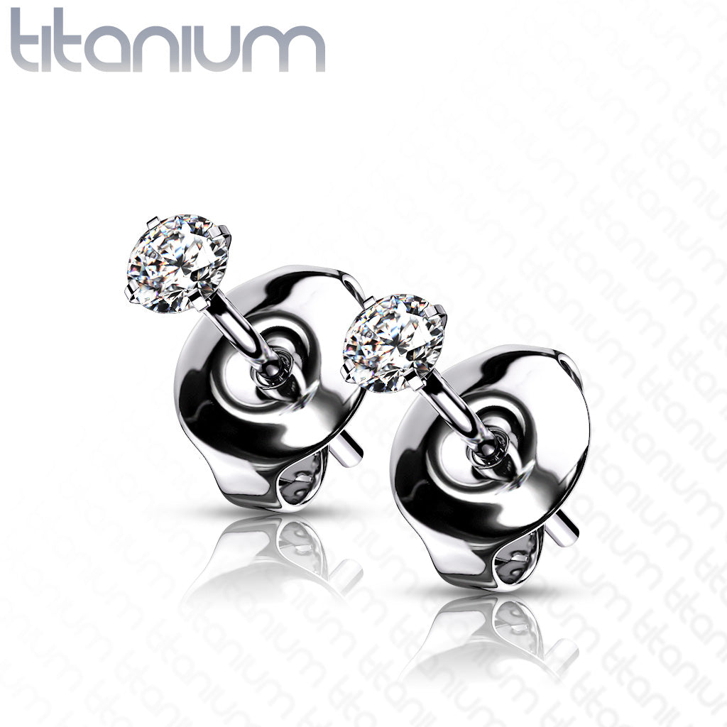 PAIR Martini Set CZ Gem Stud Earrings 6AL-4VELI ASTM F136 Implant Grade Titanium