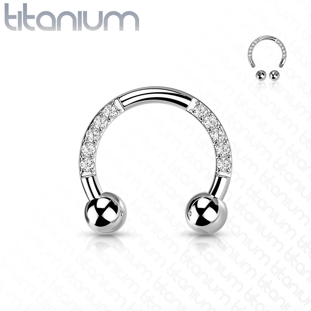 1pc Gem Sides Titanium Circular Barbell Horseshoe Nipple Cartilage Septum Ring