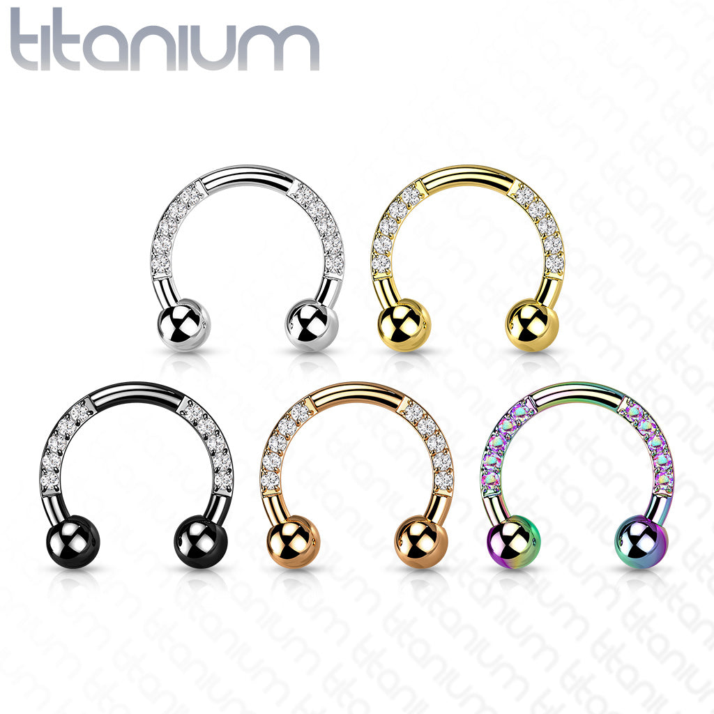 1pc Gem Sides Titanium Circular Barbell Horseshoe Nipple Cartilage Septum Ring