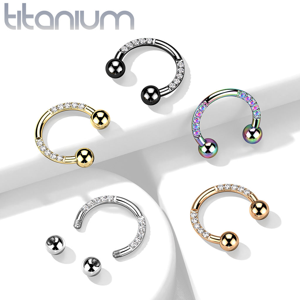 1pc Gem Sides Titanium Circular Barbell Horseshoe Nipple Cartilage Septum Ring