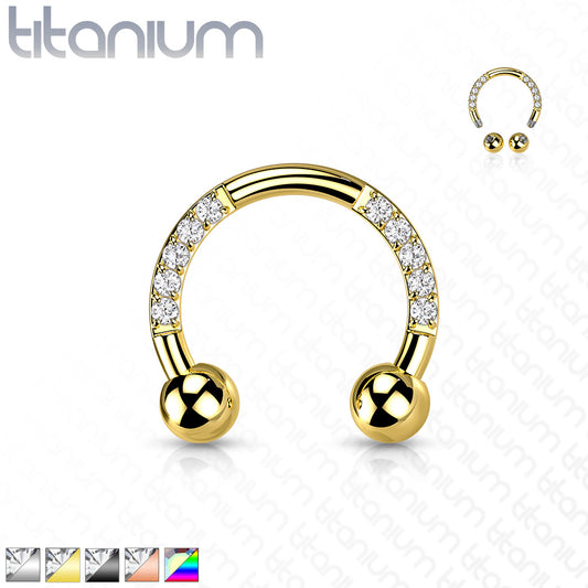 1pc Gem Sides Titanium Circular Barbell Horseshoe Nipple Cartilage Septum Ring