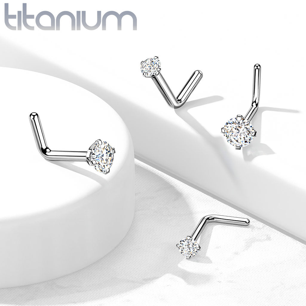 10pcs Implant Grade Titanium Prong Set CZ Gem L-Bend Nose Ring Studs Screws
