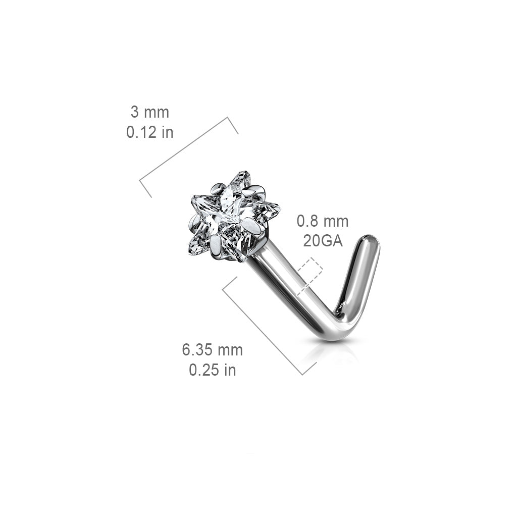 10pcs Implant Grade Titanium Prong Set Star CZ Gem L-Bend Nose Rings Stud Screws