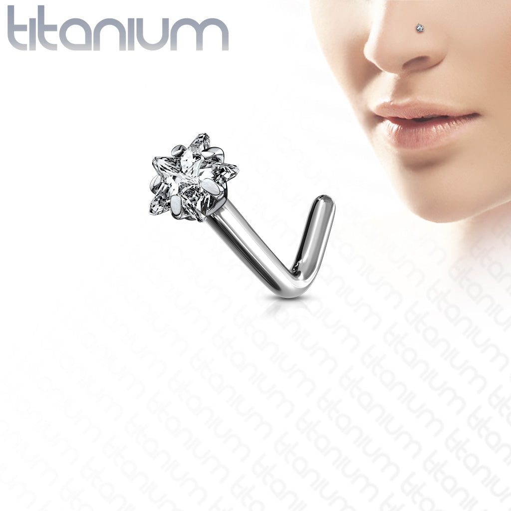 10pcs Implant Grade Titanium Prong Set Star CZ Gem L-Bend Nose Rings Stud Screws