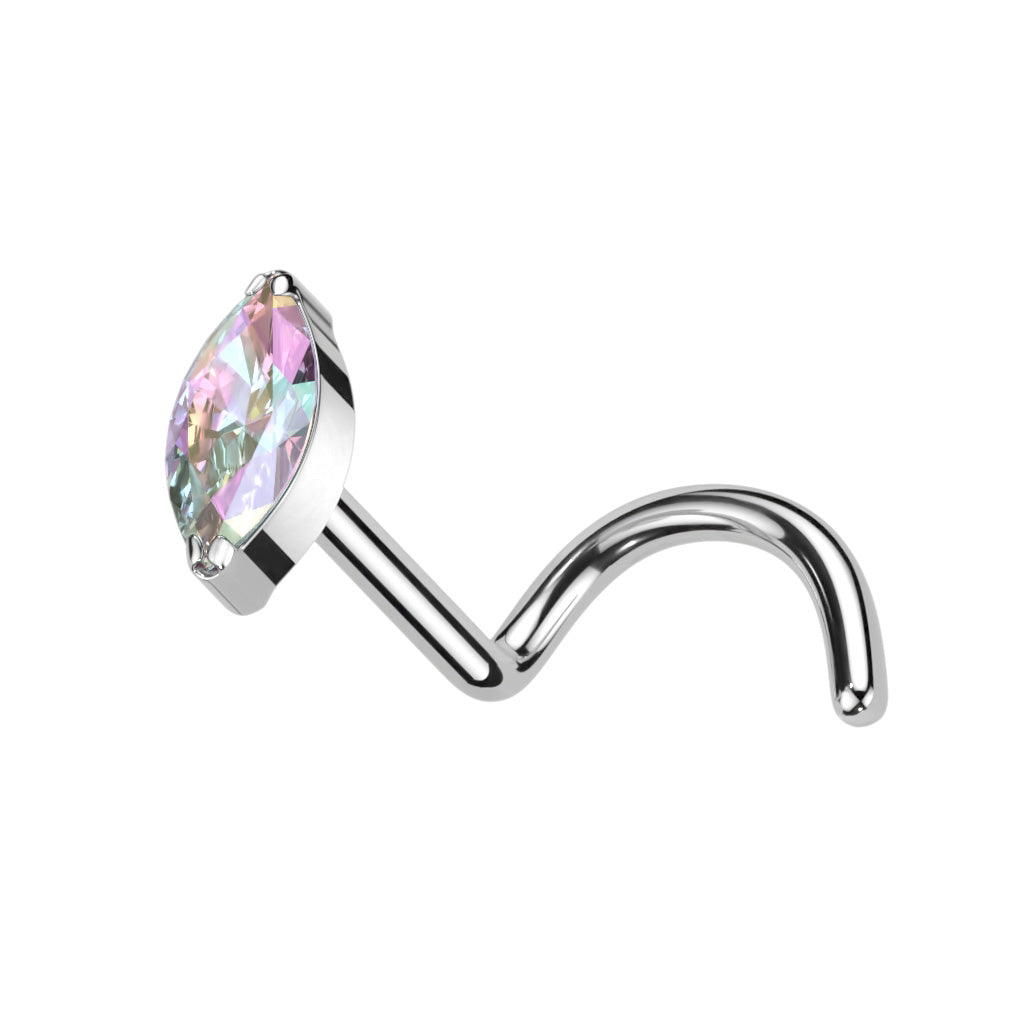 1pc Implant Grade Titanium Marquise Gem Nose Screw Ring 18g or 20g