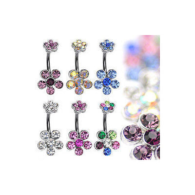 6pcs Double Flower Belly Rings 14g Naval Navel