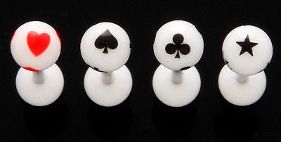 20pcs Poker Clubs Spades Hearts Star UV Acrylic Tongue Rings