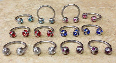 12pcs Multi-gem Circular Barbells 16g Horseshoes