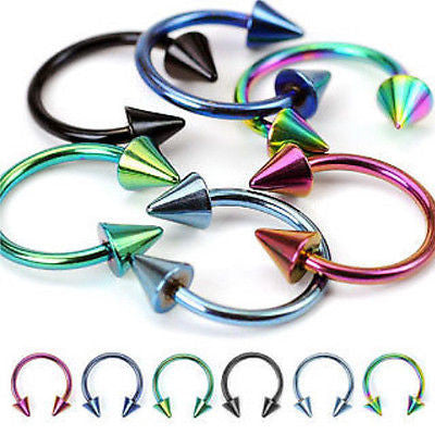 12pcs Titanium Circular Spiked Barbells Horseshoes