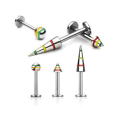 15pcs Rasta Striped Labrets 16g