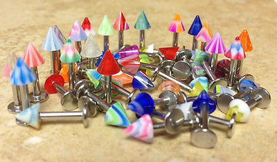 50pcs UV Spike 316L Surgical Steel Labrets 14g