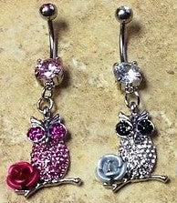 1pc Owl on Rose Gem Dangle Navel Rings