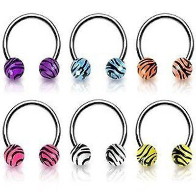 12pcs Tiger Print Ball Circular Barbells Horseshoes