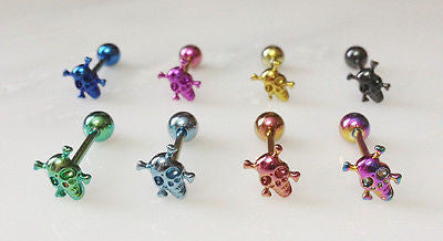 8pcs Titanium Anodized Skull Tongue Rings