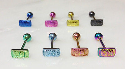 8pcs Titanium Anodized I LOVE ME Tongue Rings