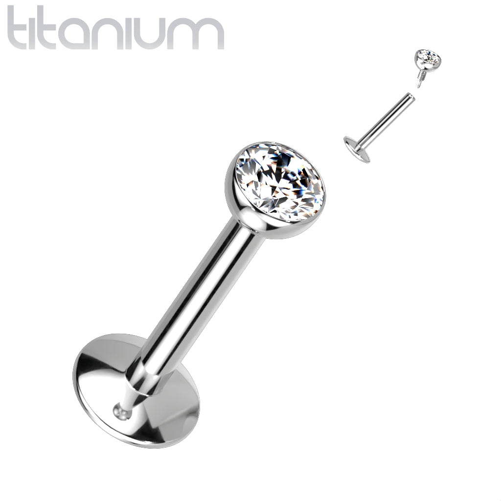 1pc Internally Threaded Solid Titanium Bezel Gem 16g Labret Monroe Stud Lip Ring