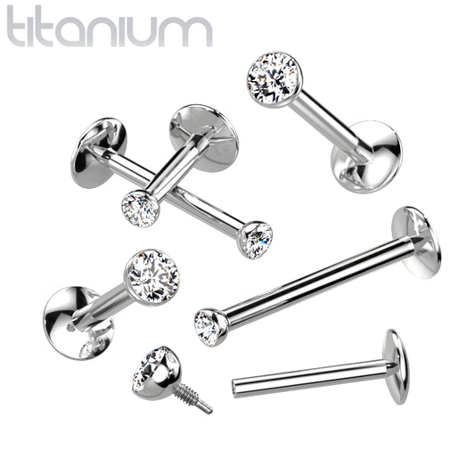 1pc Internally Threaded Solid Titanium Bezel Gem 16g Labret Monroe Stud Lip Ring