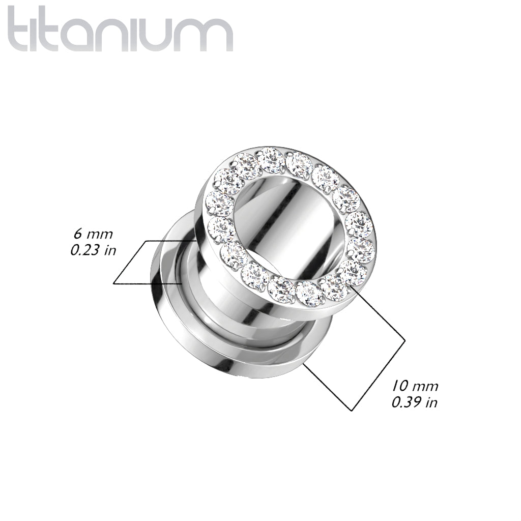 PAIR CZ Gem Rimmed Solid Implant Grade Titanium Screw Fit Tunnels Plugs Gauges