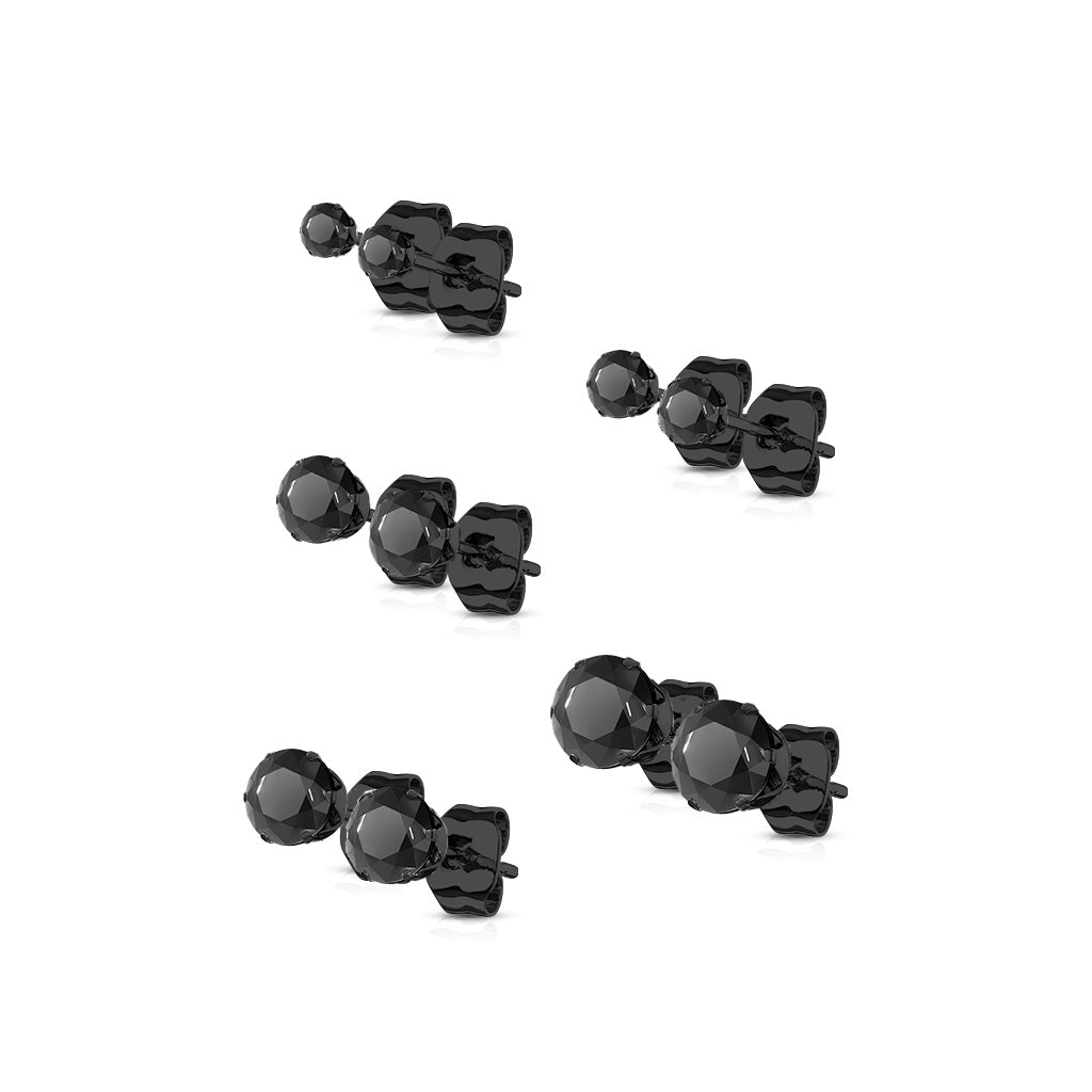 5 PAIR CZ Gem Stud Earrings 316L Stainless Steel retail / display peggable card