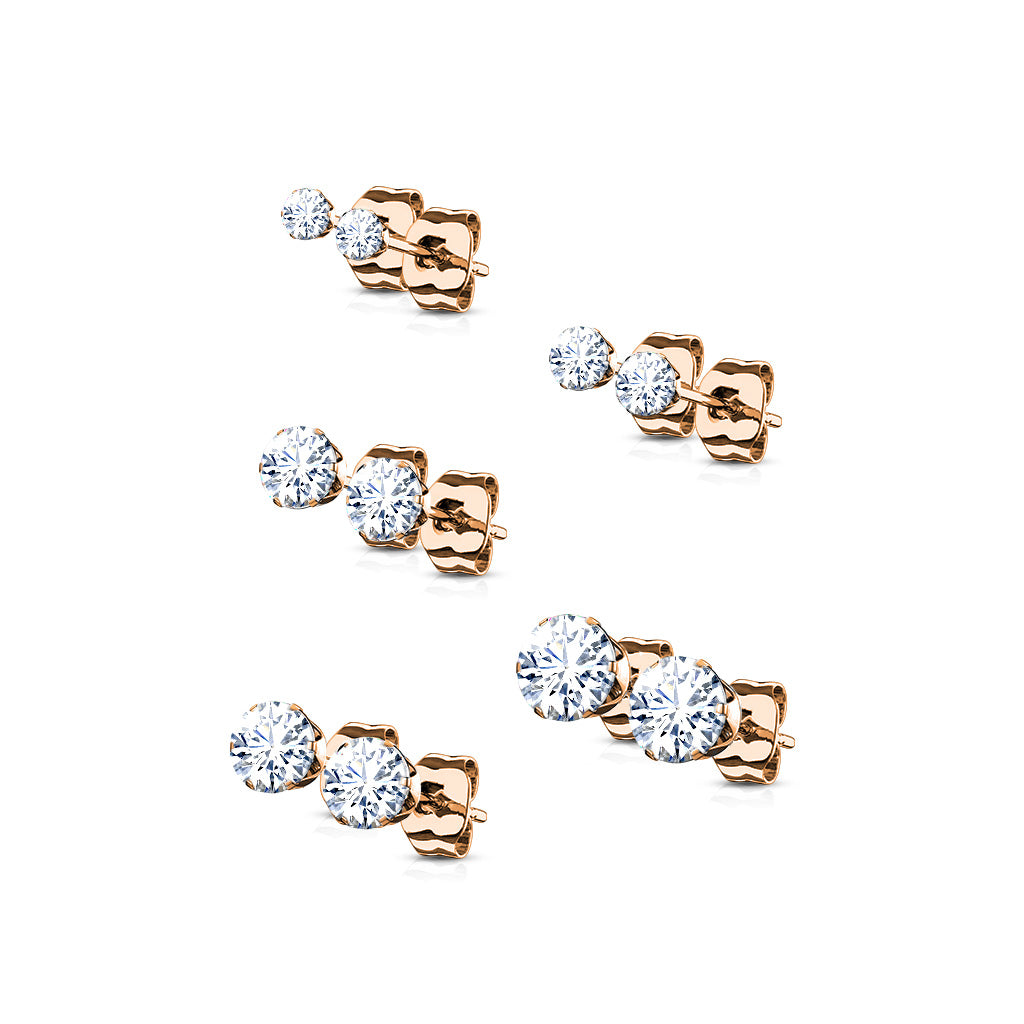 5 PAIR CZ Gem Stud Earrings 316L Stainless Steel retail / display peggable card